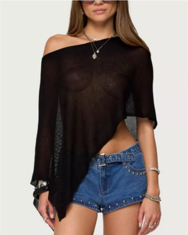 Aymmetric Knit Poncho